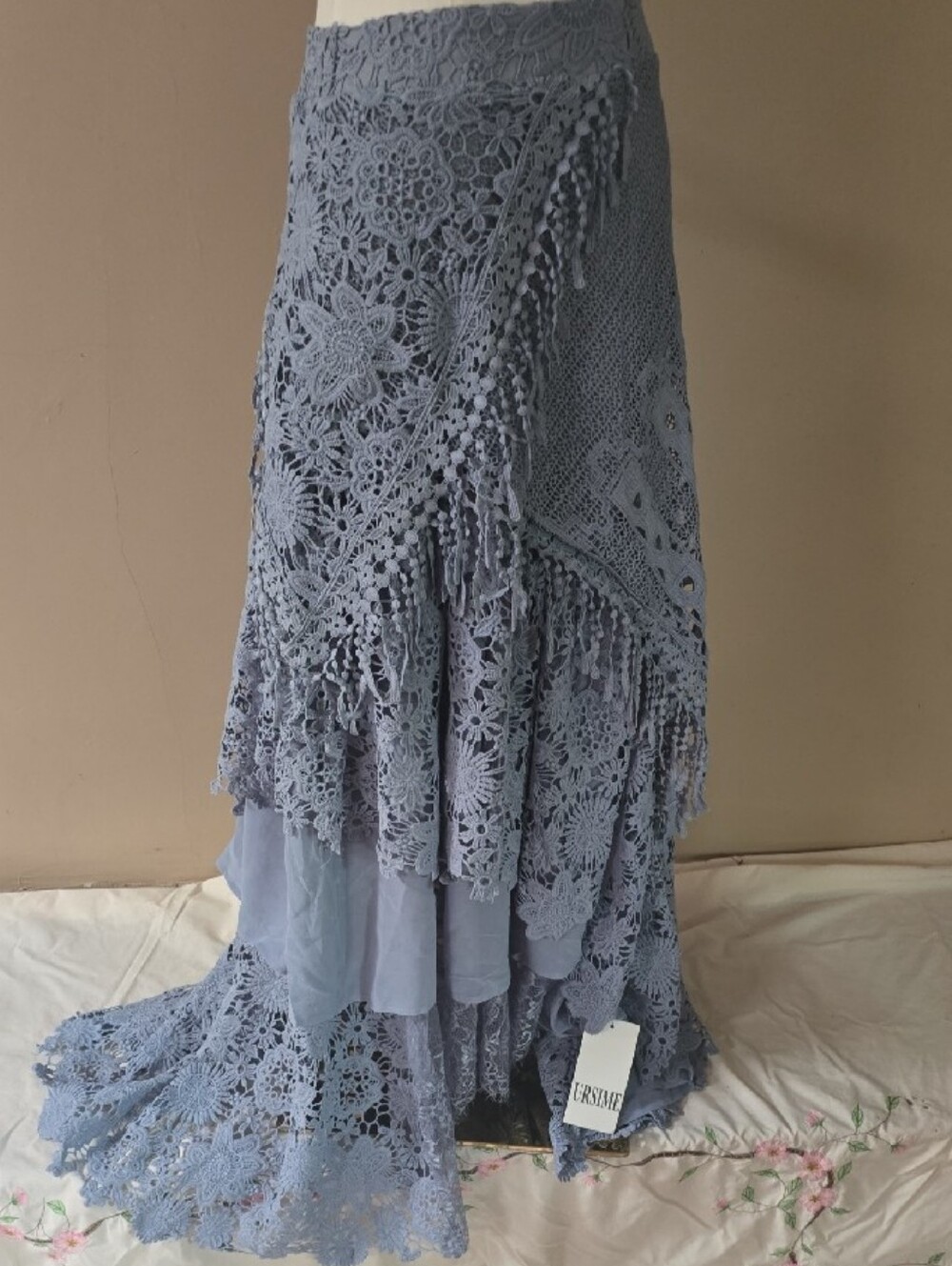 Crochet Lace Maxi Skirt in Dusty Blue - Picture 12 of 16